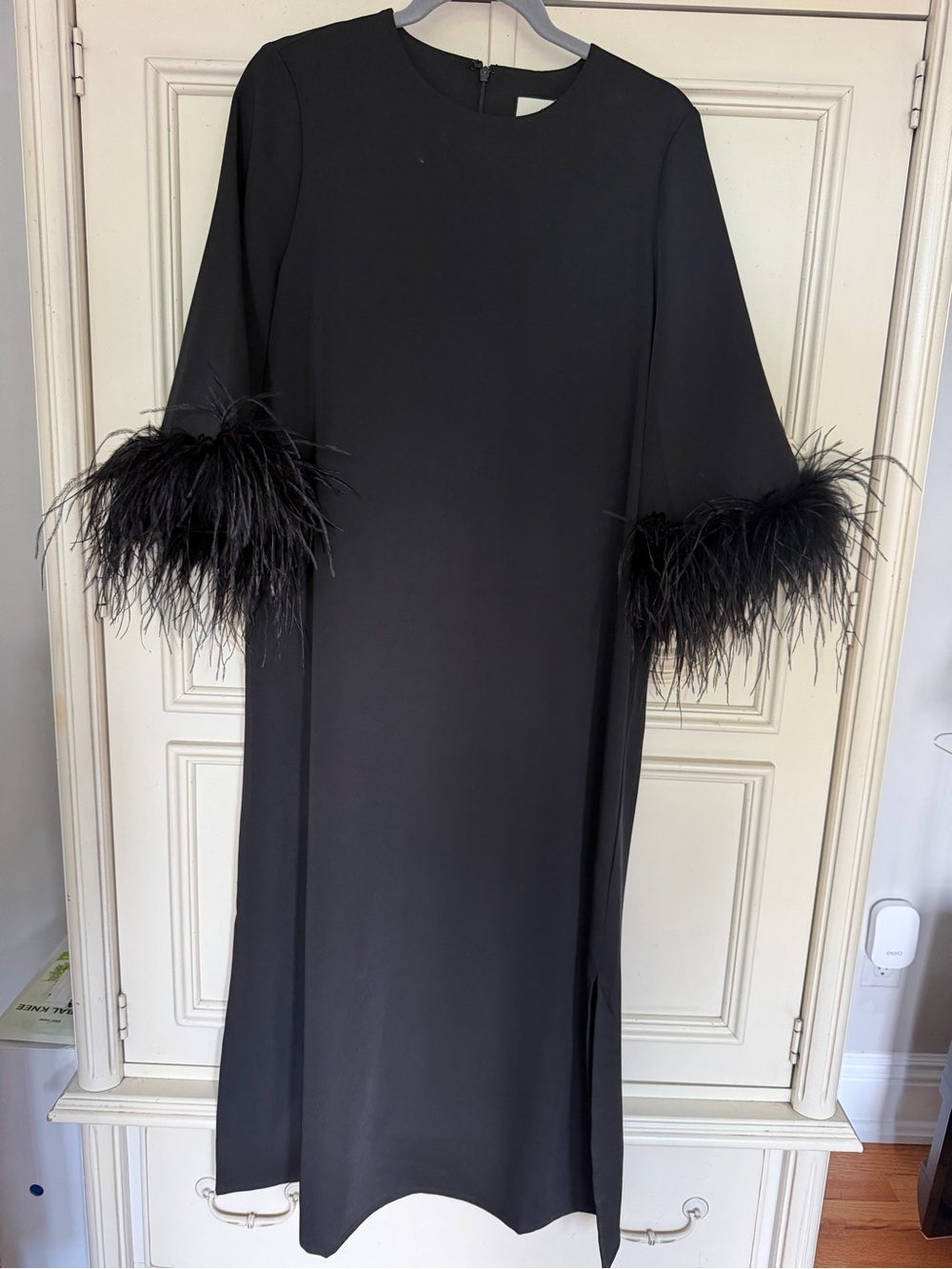 Tuckernuck Black Long-Sleeve Shift Dress with Feather Cuffs